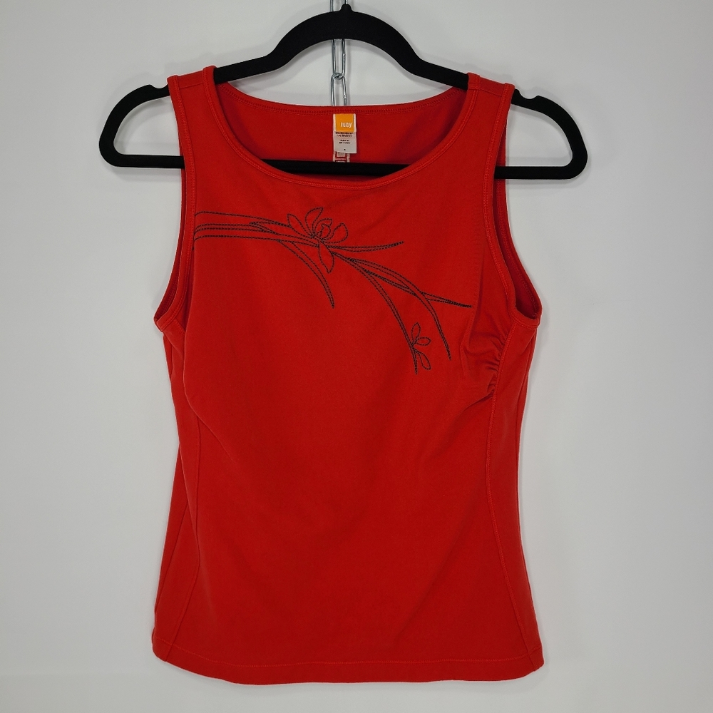 Lucy Tank Top Scoop Neck Floral Embroidery Inner Layer Red Size Small